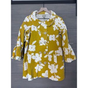 Anthropologie Elevenses Marigold Digital Floral Coat Size 10‎ Swing Bell Sleeve